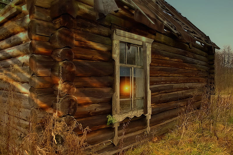 cottage, dried, grass, light, HD wallpaper
