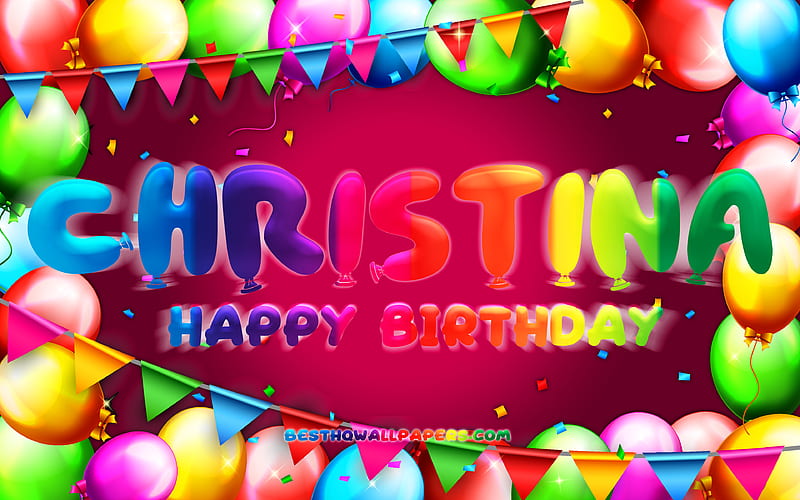 Happy Birtay Christina colorful balloon frame, Christina name, purple background, Christina Happy Birtay, Christina Birtay, popular american female names, Birtay concept, Christina, HD wallpaper