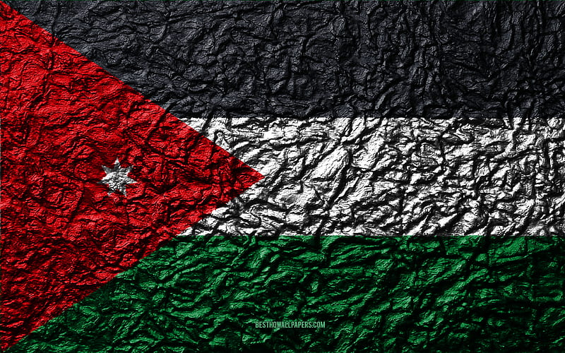 Flag of Jordan stone texture, waves texture, Jordan flag, national symbol, Jordan, Asia, stone background, HD wallpaper