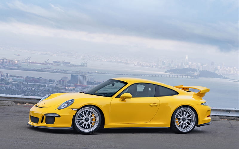 Porsche 991 GT3, yellow sports coupe, Strasse Wheels, tuning Porsche 991 GT3, German sports cars, Porsche, HD wallpaper