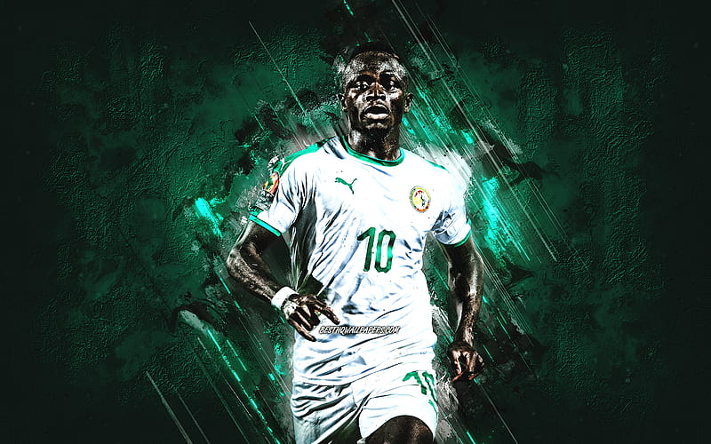 Sadio Mane, Senegal National Football Team, portrait, Senegalese football player, Senegal, green stone background, HD wallpaper