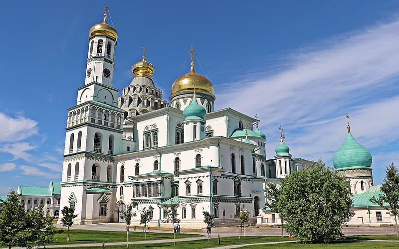 Church in Russia, monastery, domes, church, Russia, HD wallpaper