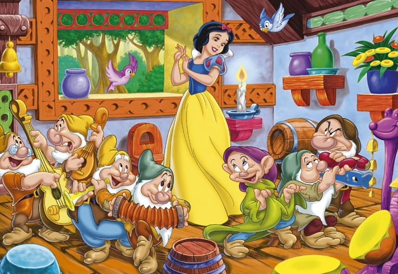 Snow White and 7 Dwarfs, candle, dwarfs, bird, snow white, room, HD  wallpaper | Peakpx