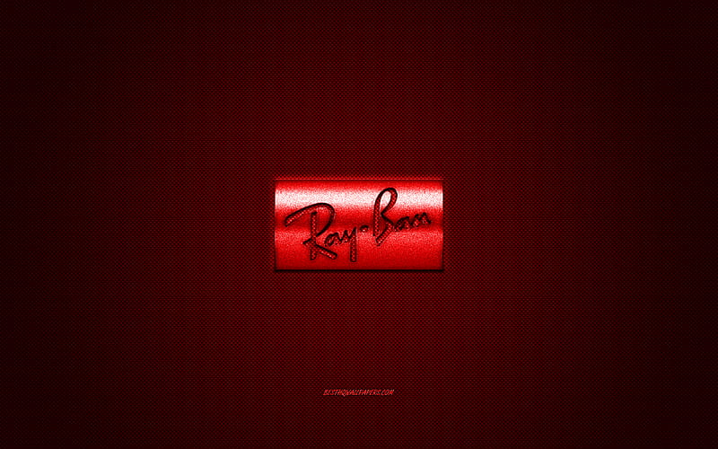 Ray-Ban logo, metal emblem, apparel brand, red carbon texture, global apparel brands, Ray-Ban, fashion concept, Ray-Ban emblem, HD wallpaper