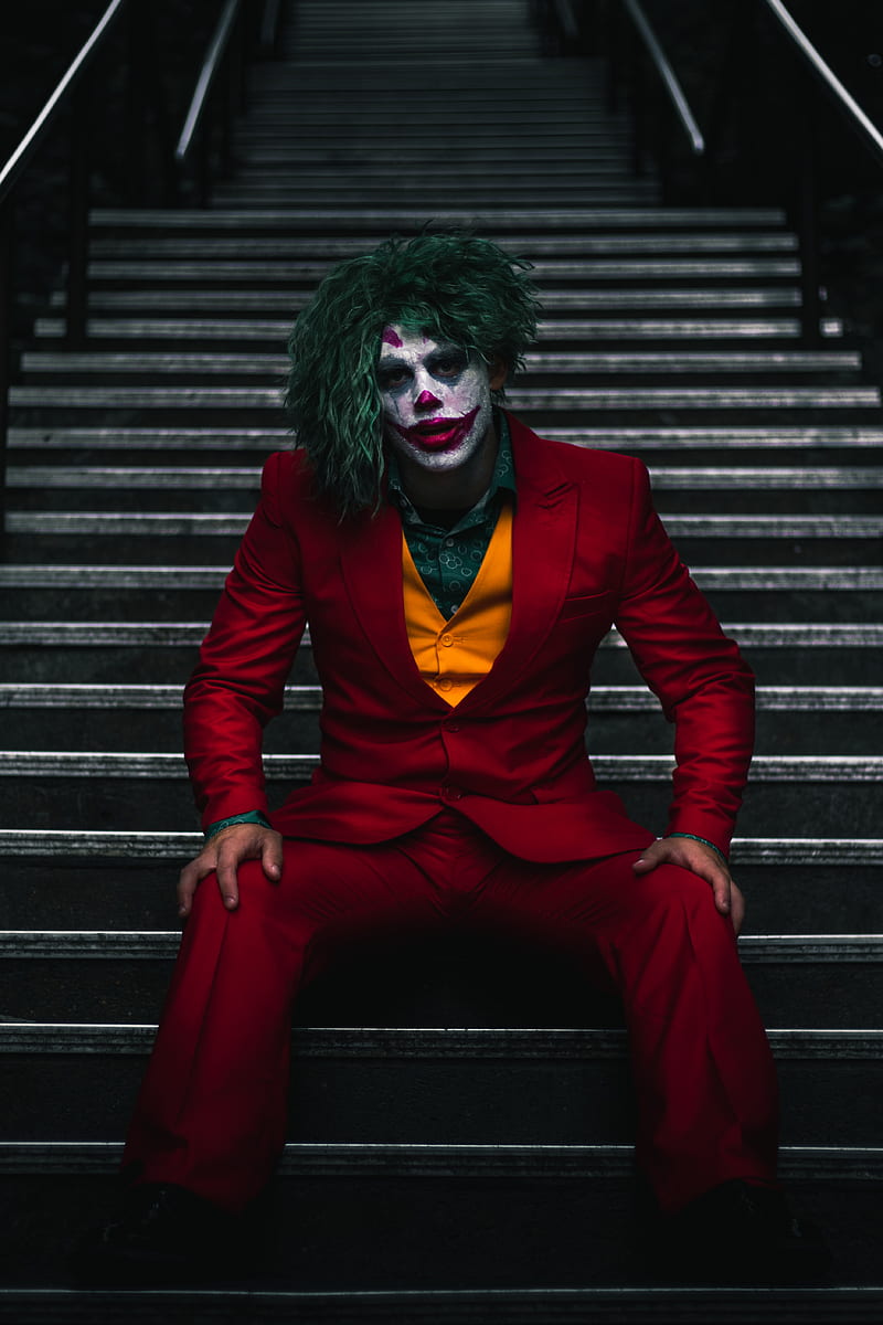 Joker sitting on stairs, HD phone wallpaper