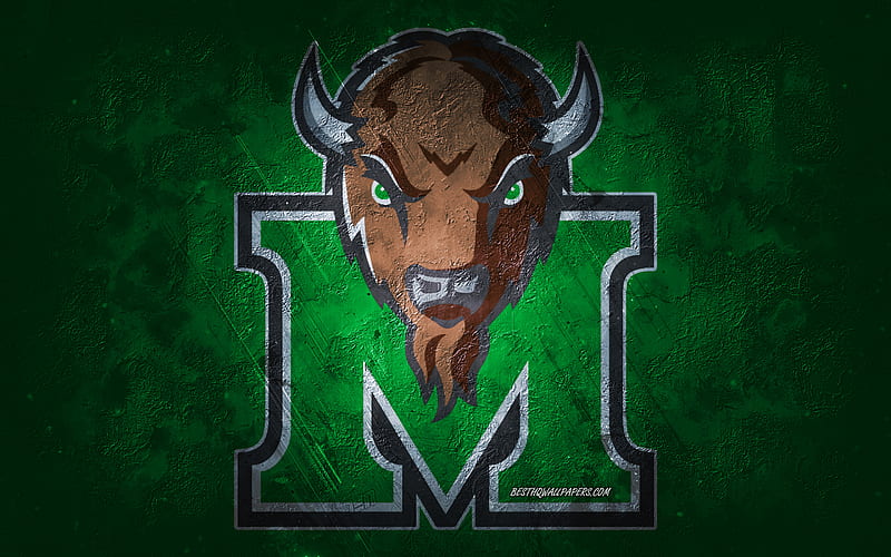 Marshall Thundering Herd, American football team, green background, Marshall Thundering Herd logo, grunge art, NCAA, American football, USA, Marshall Thundering Herd emblem, HD wallpaper