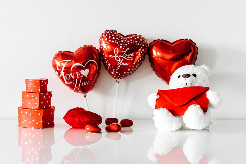 Holiday, Valentine's Day, Balloon, Gift, Heart, Love, Teddy Bear, HD wallpaper