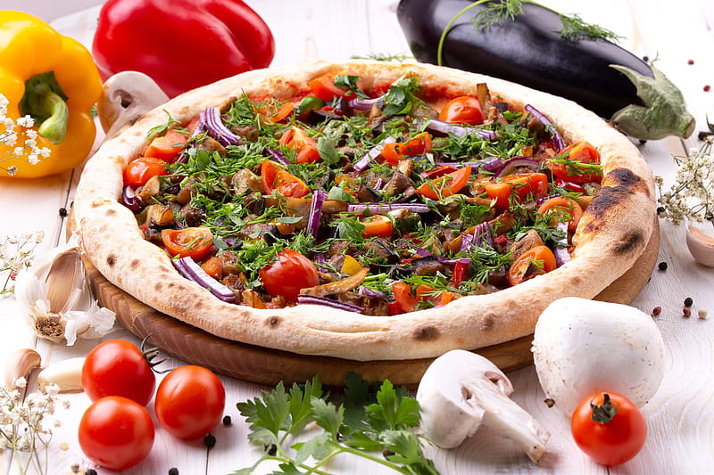 Food, Pizza, Mushroom, Pepper, Still Life, Tomato, HD wallpaper