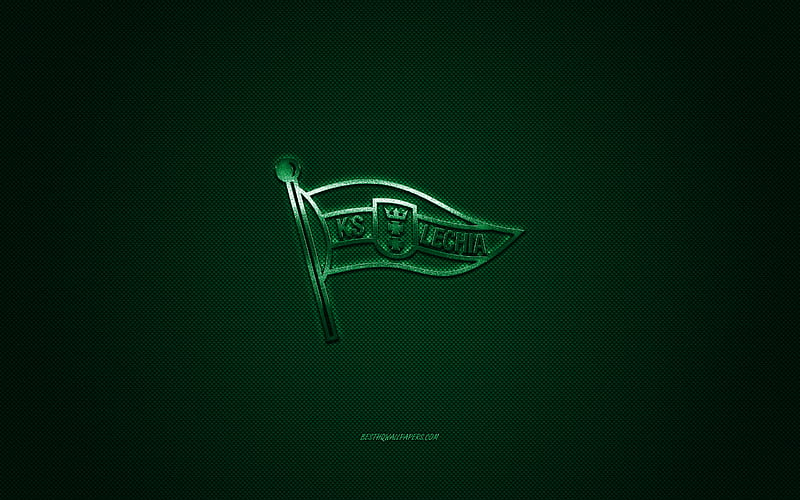Lechia Gdansk, Polish football club, Ekstraklasa, green logo, green carbon fiber background, football, Gdansk, Poland, Lechia Gdansk logo, HD wallpaper