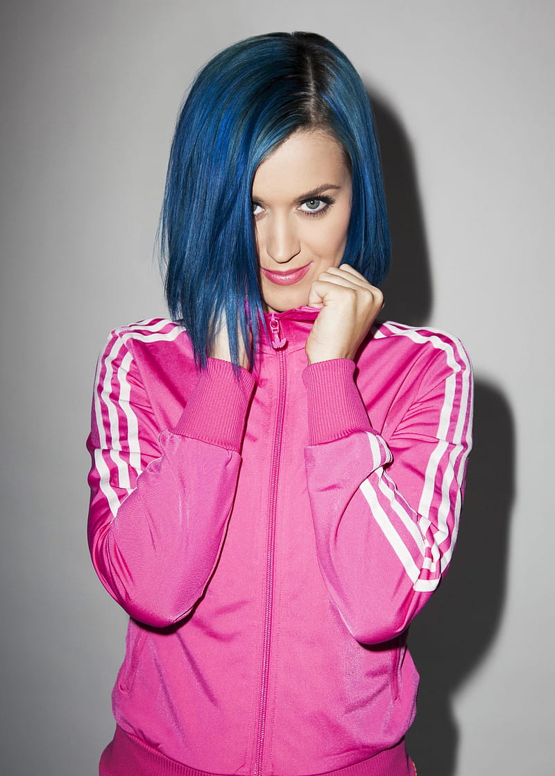 Katy Perry, singer, women, Neon Hair, blue hair, simple background, blue eyes, HD phone wallpaper