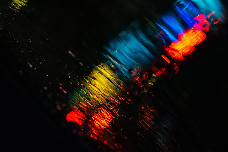 glass, rain, macro, blur, lights, HD wallpaper