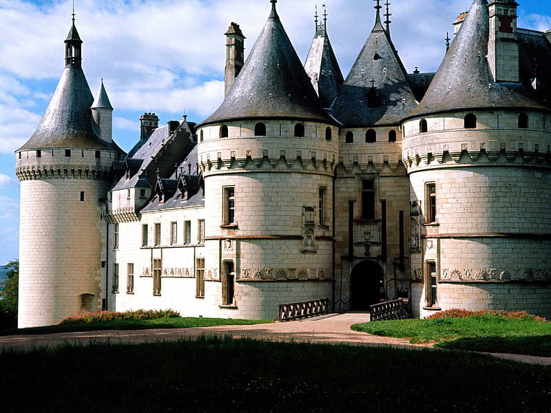 Castle, architecture, windows, medieval, turrets, door, HD wallpaper