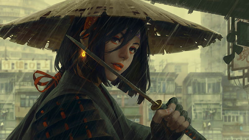 Samurai Girl, Samurai, Warrior, Fantasy Art, Girl High Resolution, HD wallpaper