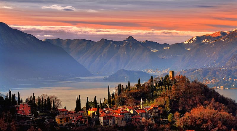 Landscape, Italy, Mountain, Coast, House, Town, , Varenna, Towns, HD wallpaper