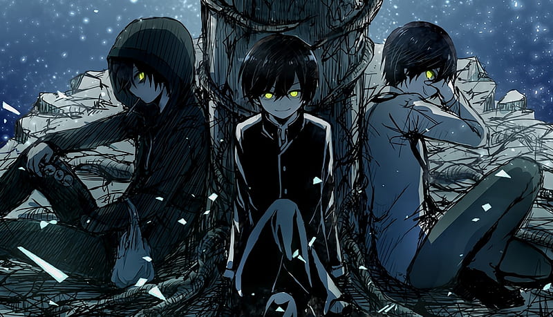 #Nothing yellow eyes, anime boy, student, twintial, short hair, crazy, dangereous, dark, black hair, HD wallpaper