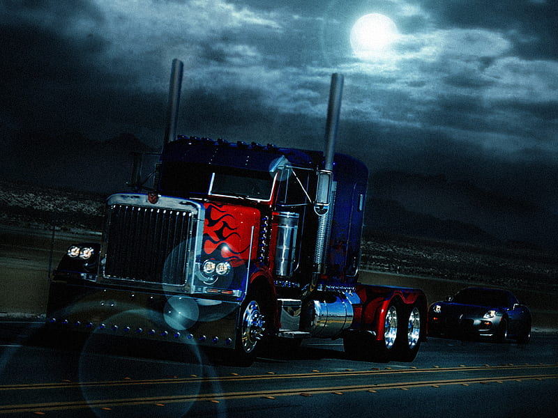 Truck, movie, action, video game, game, robot, adventure, optimus prime, entertainment, transformers, night, fast, HD wallpaper