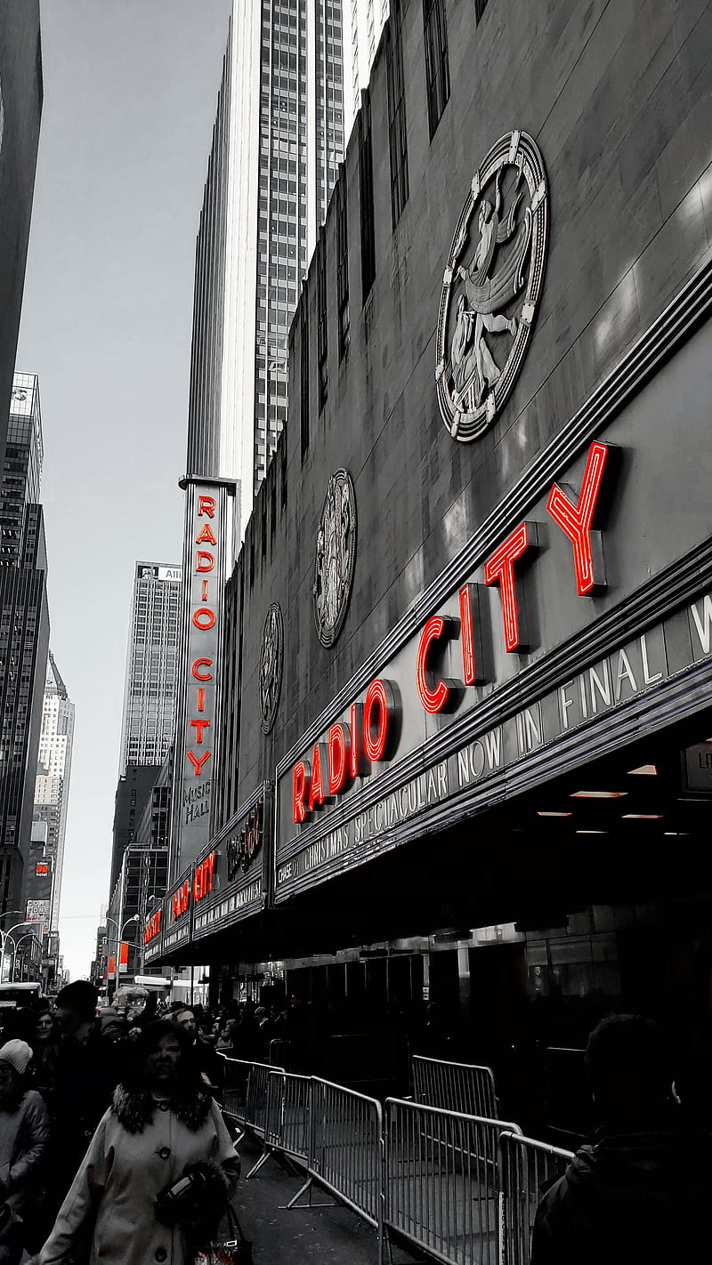 radio city, black, building, dance, famous, music, new york, nyc, rockettes, HD phone wallpaper