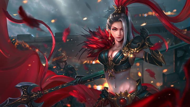 Fantasy Girl, Red, Fantasy, Warrior, Cheng Li, Frumusete, Girl, Luminos