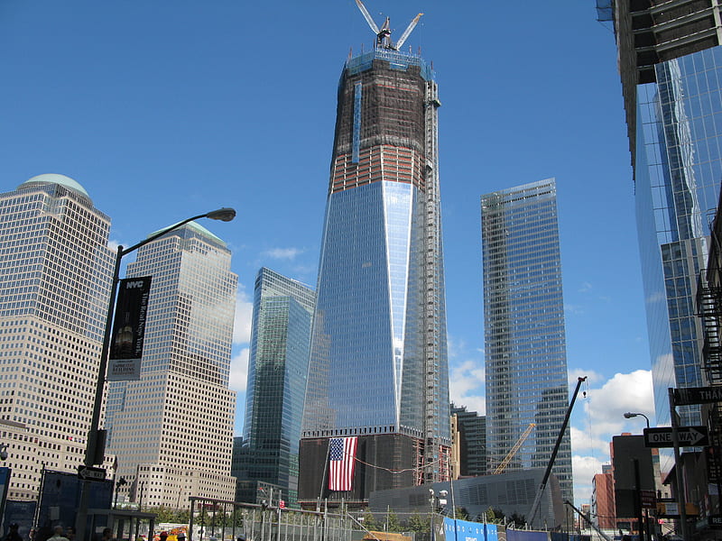 Rising above Ground Zero, skyscraper, sept 11, nyc, new york, american flag, fdny, building, wtc, ground zero, HD wallpaper