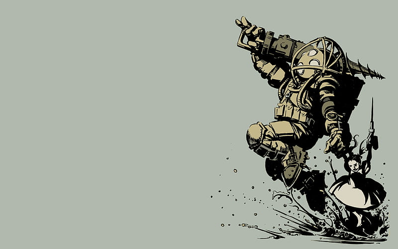 Big daddy and Little Sister, games, bioshock, video games, big daddy, little sister, HD wallpaper