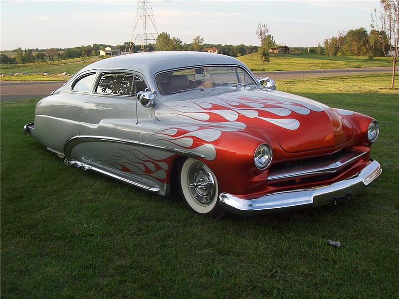 1949 Mercury Custom Coupe, cruiser, custom, mercury, coupe, 1949, cool, hot rod, flames, 49, classic, HD wallpaper