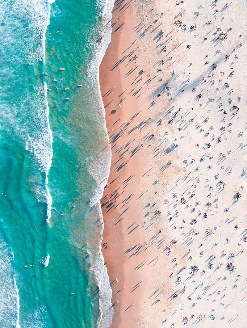 beach, sea, shadow, drone, HD phone wallpaper