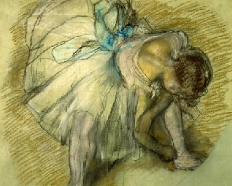 Edgar Degas - Dancer Adjusting her Shoe, pastel, nineteenth century, french, drawing, HD wallpaper