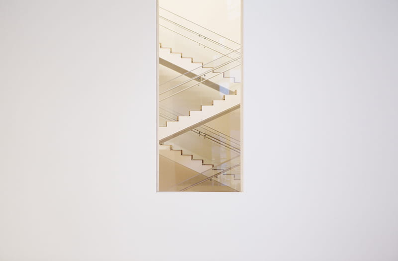 painting of stairs with white wooden frame, HD wallpaper