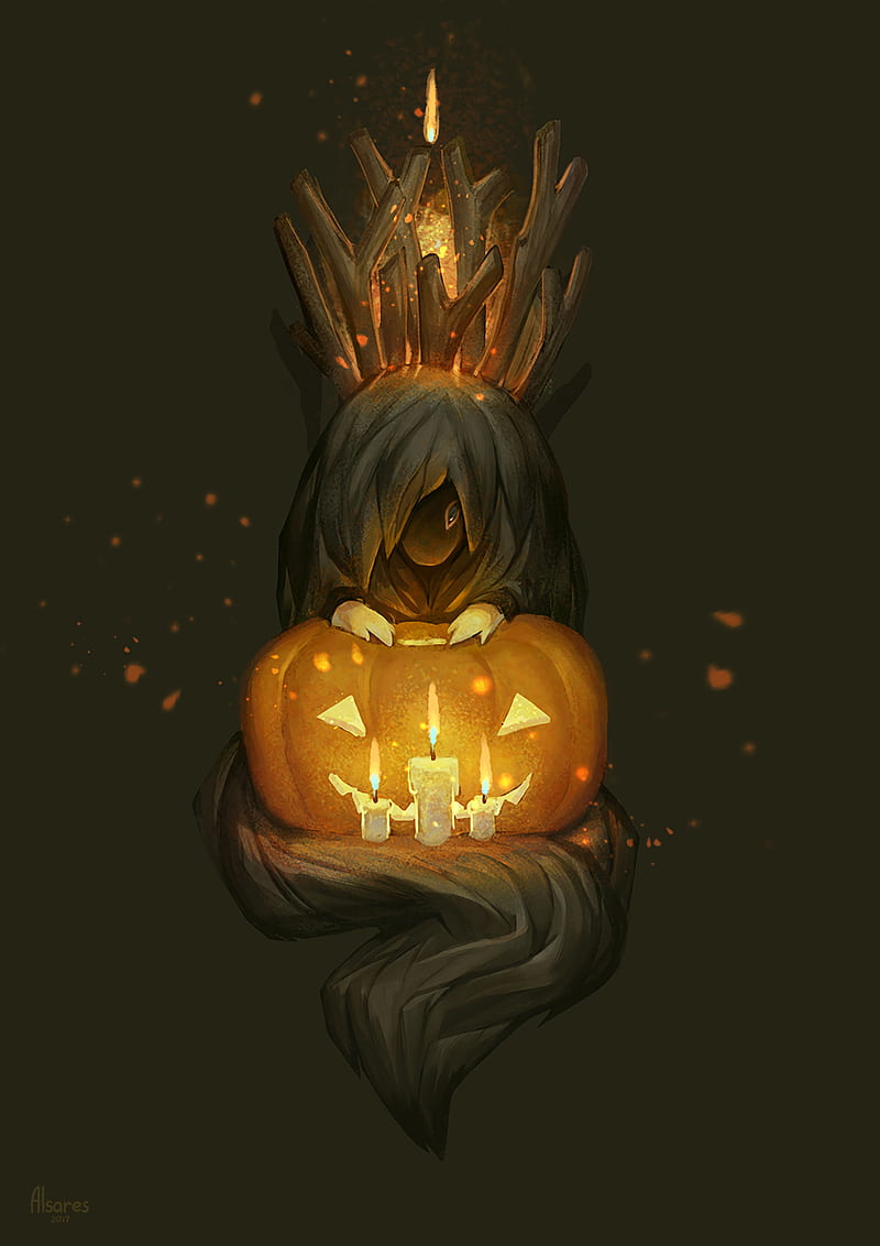 monster, pumpkin, candles, art, HD phone wallpaper