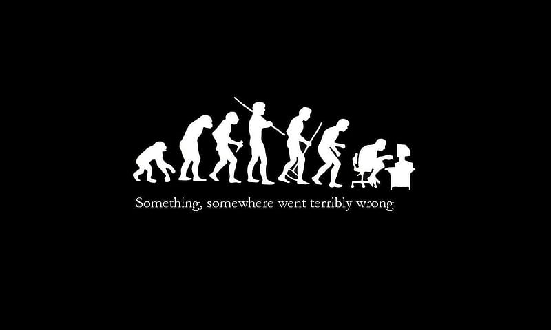 something,somewhere went terribly wrong, evolution, computer, black, human being, HD wallpaper