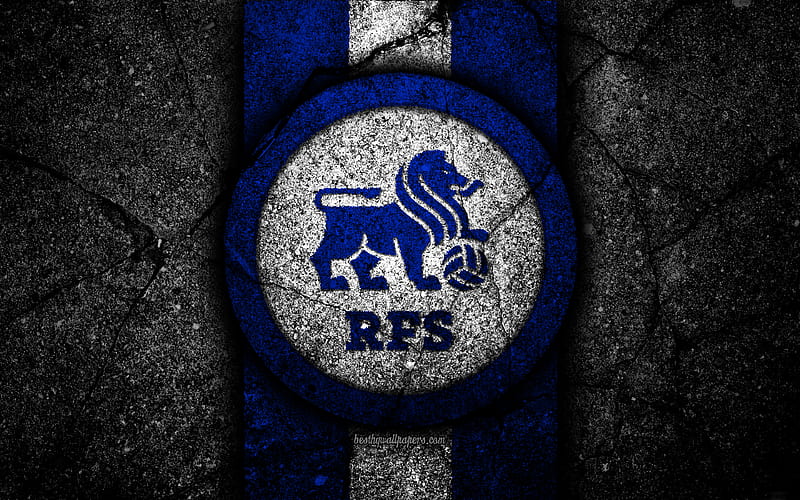 FC RFS, football, logo, SynotTip Virsliga, black stone, FK RFS, Latvia, soccer, asphalt texture, RFS FC, HD wallpaper