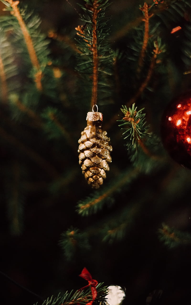 decoration, pine cone, tree, new year, christmas, HD phone wallpaper