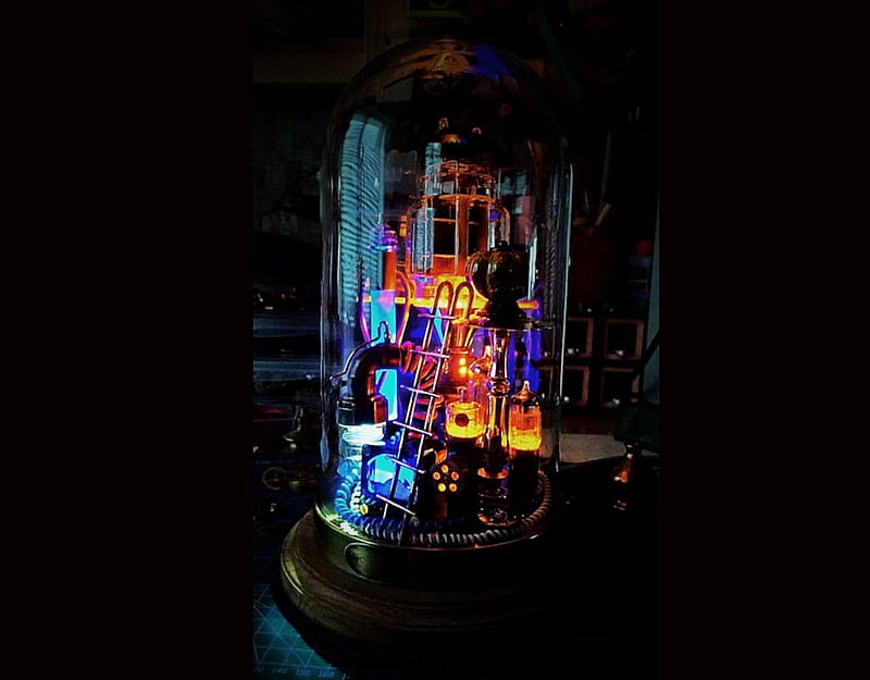 Steampunk Lamp, color on black, Marco Wood Steampunk Lab, steampunk, album, HD wallpaper