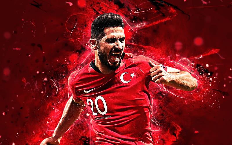 Emre Akbaba, midfielder, Turkey National Team, goal, joy, Akbaba, soccer, abstract art, neon lights, Turkish football team, HD wallpaper