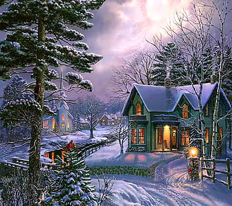 White Crimson morning, morning, fance, white, winter, art, sleigh ...