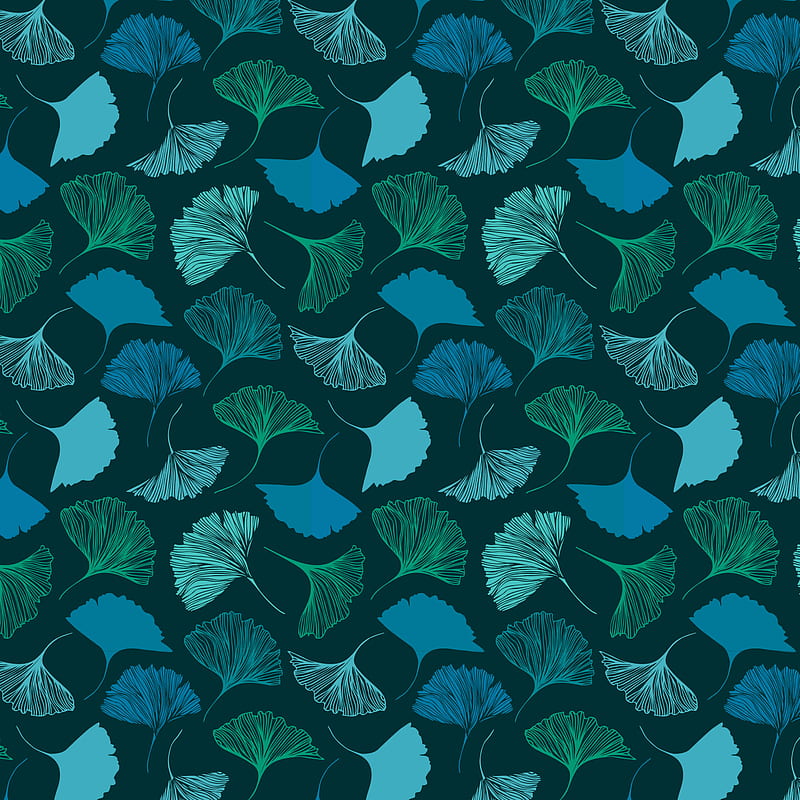 Magic gingko, magic, gingko, blue, pattern, leaf, dark, HD phone wallpaper