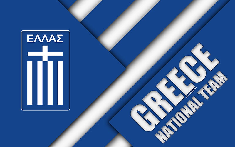 Greece national football team emblem, material design, blue white abstraction, logo, football, Greece, coat of arms, Hellenic Football Federation, HD wallpaper