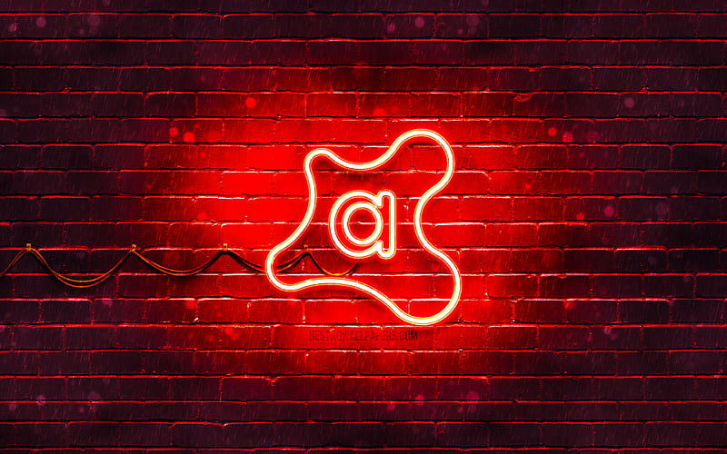 Avast red logo, , red brickwall, Avast logo, antivirus software, Avast neon logo, Avast, HD wallpaper