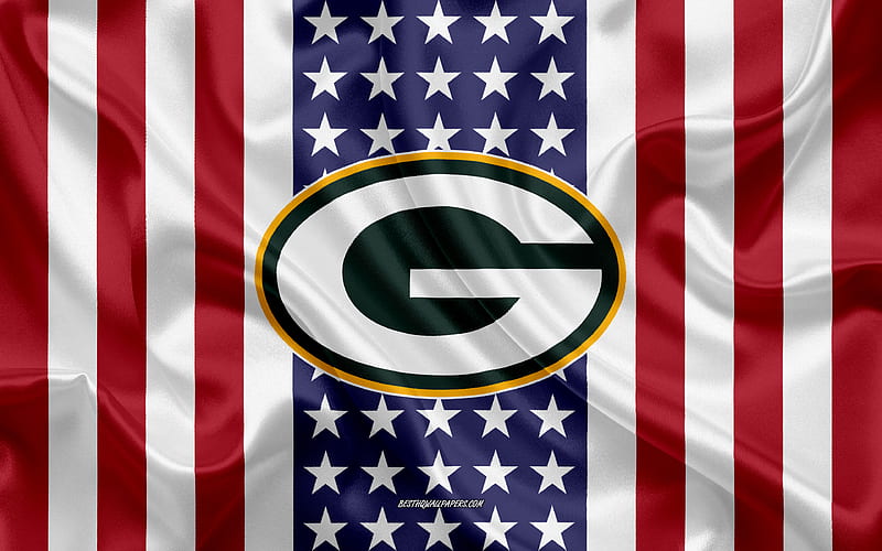 Green Bay Packers logo, emblem, silk texture, American flag, American football club, NFL, Green Bay, Wisconsin, USA, National Football League, american football, silk flag, HD wallpaper