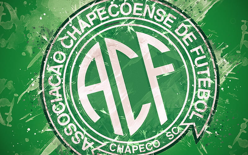 Chapecoense SC paint art, logo, creative, Brazilian football team, Brazilian Serie A, emblem, green background, grunge style, Chapeco, Santa Catarina, Brazil, football, HD wallpaper