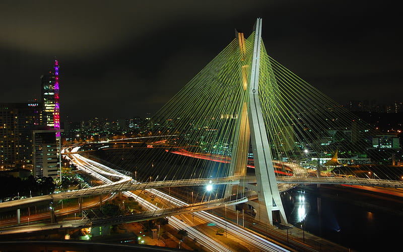 Puentes ciudad, puente, night, HD wallpaper