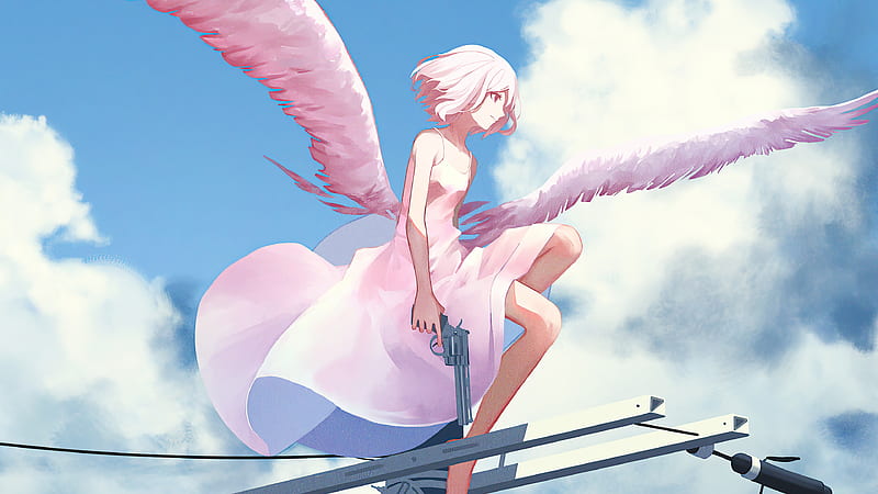 Anime Angel Gun With Gun , angel, anime-girl, anime, artist, artwork, digital-art, HD wallpaper