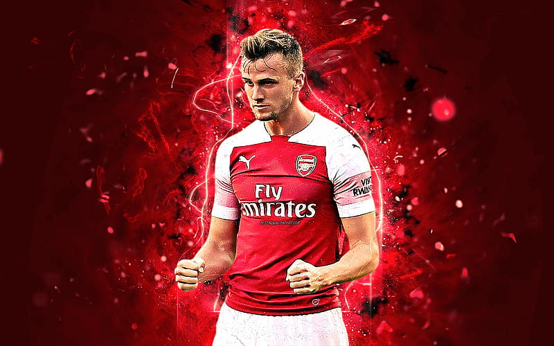 Rob Holding, english footballers, Arsenal FC, soccer, Holding, Premier League, football, The Gunners, neon lights, HD wallpaper