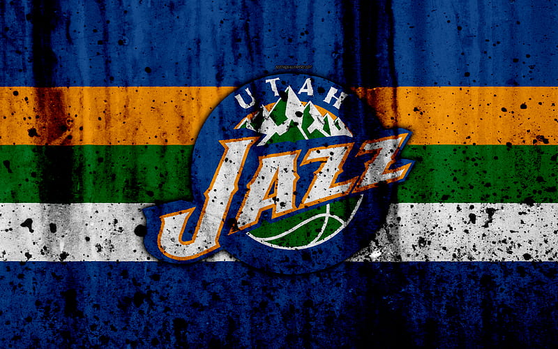 Utah Jazz, grunge, NBA, basketball club, Western Conference, USA, emblem, stone texture, basketball, Northwest Division, HD wallpaper