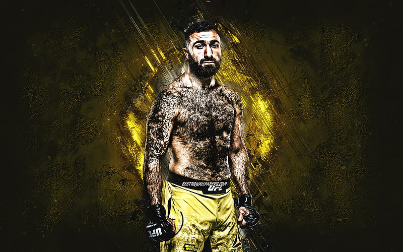 Rostem Akman, ММА, UFC, swedish fighter, portrait, yellow stone background, HD wallpaper