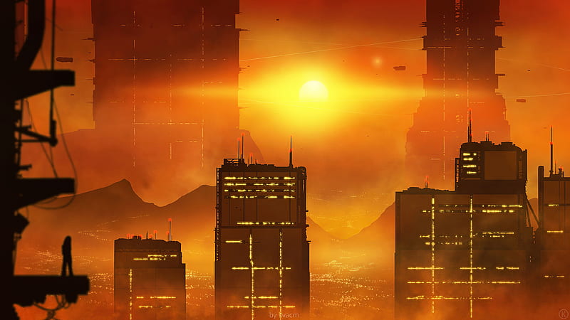 Scifi City Evening Blade Runner, scifi, artist, artwork, digital-art, HD wallpaper