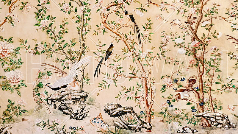 Chinoiserie Leaves Birds Chinoiserie, HD wallpaper