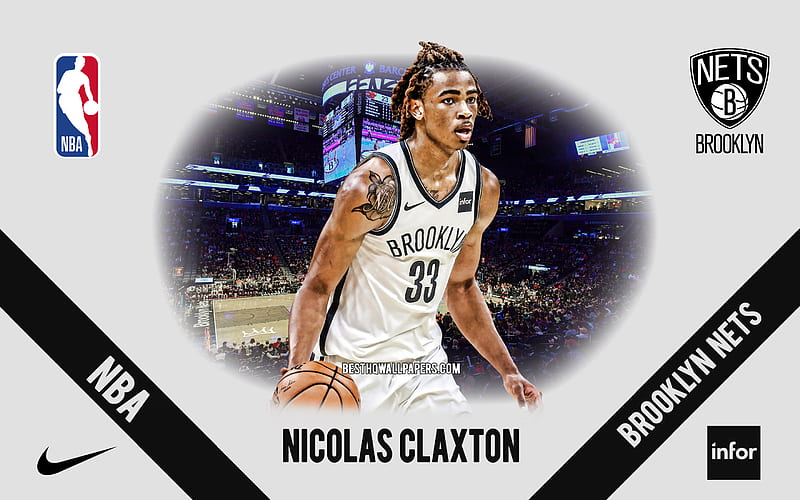 Nicolas Claxton, Brooklyn Nets, American Basketball Player, NBA, portrait, USA, basketball, Barclays Center, Brooklyn Nets logo, HD wallpaper