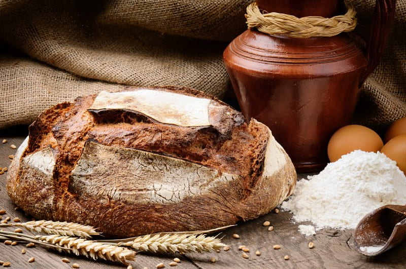 Bread, food, wheat, eggs, flour, HD wallpaper