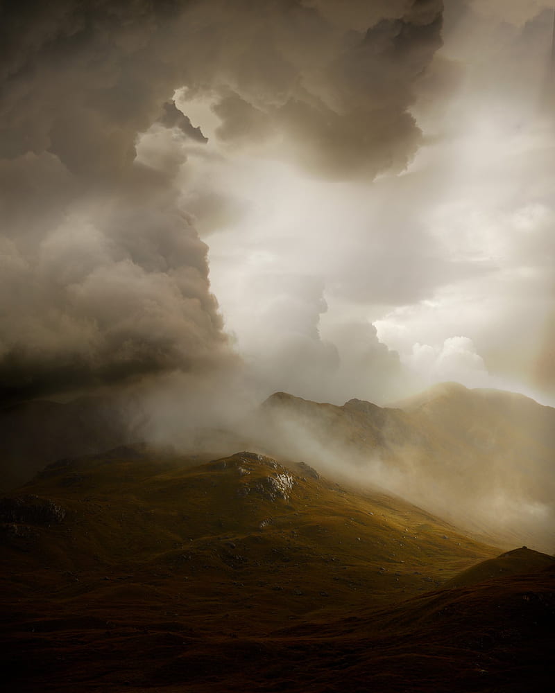 clouds, mist, Iceland, landscape, portrait display, rocks, HD phone wallpaper